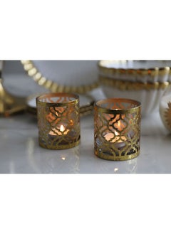 اشتري Marrakech 2-Piece Cutwork Votive Holder 8x8x8Cm Gold/Clear في الامارات