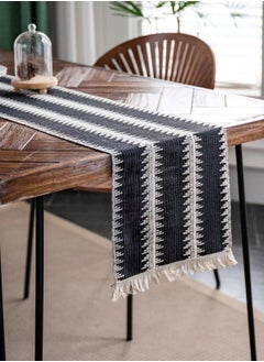 Buy 1-Piece Tassel Cotton Thread Stripe Stitching Braid Tablecloth Table Runner for Coffee Table Dining Table TV Cabinet Tablecloth Black/White 180 x 30 Centimeter in UAE