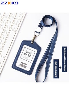 Buy Clear Badge Holder With Lanyard, Pu Leather Id Badge Name Card Holder With Stainless Steel J-Hook Nylon Lanyard For Work Id, School Id, Metro Card, Access Card, Blue in Saudi Arabia