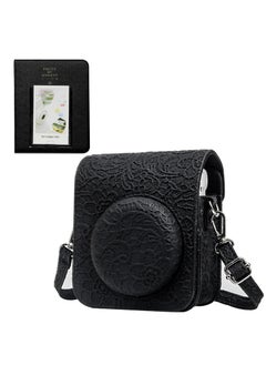 Buy Case for Fujifilm Instax Mini 12 Camera Protective PU Leather Bag Cover with Adjustable Shoulder Strap and Mini Photo Album 64 Pockets (Black Lace) in UAE