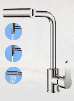 Buy Waterfall 4 Modes Faucet Kitchen Stream Sprayer Faucets Deck Mounted Taps Hot Cold Water Mixer Wash Sink Tap, Sink Faucets, Silver in Saudi Arabia