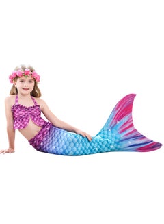 Buy 3 PCS The Little Mermaid Tails Costume Set for Girls Princess Dress Bikini Kids Swimsuit Purple in UAE