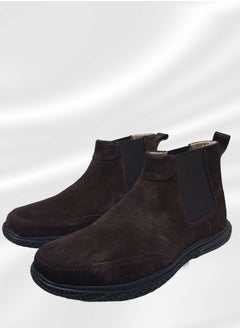 Buy Brown suede Chelsea boots made of genuine natural leather and a toe sole in Saudi Arabia