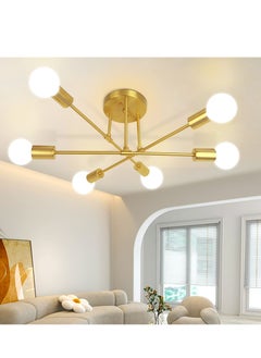 اشتري Modern Sputnik Chandelier Ceiling Light Fixture with 6 Lights Black Mid Century Semi Flush Mount Ceiling Lights Fixture for Bedroom Dining Room Living Room Kitchen, Bulbs Not Included في الامارات