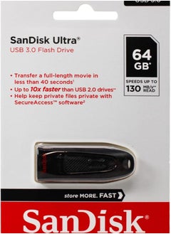 Buy SanDisk 64GB Ultra USB 3.0 Flash Drive - SDCZ48-064G-GAM46, Black in UAE