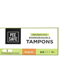 Buy Pee Safe 100% Organic Cotton Tampons | Biodegradable, Regular Absorbency (Pack of 16) in UAE