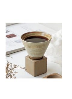 Buy Coarse Ceramic Coffee Cup with Base, 200ml Triangular Cone Shaped Porcelain Mug, Ceramic Mug for Coffee, Tea, Latte, Milkshake, Yogurt, Espresso Cup, Japanese Tea Cup in UAE