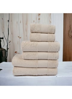 Buy 100% Cotton 6 Piece Hygra Towel Set | Beige in Saudi Arabia