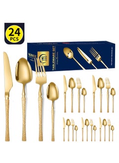 Buy 24 Piece Gold Silverware Tableware Set Premium Stainless Steel Flatware , Western Tableware Gift Box Packaging , Business Gift in Saudi Arabia