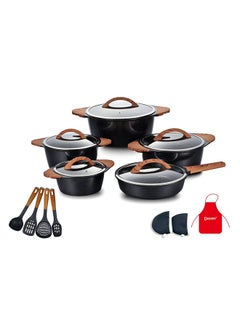 Buy 17-Piece Non Stick Granite Cookware Set 20/24/28/32Cm Casserole, 28Cm Shallow Casserole- Pfoa Free in UAE