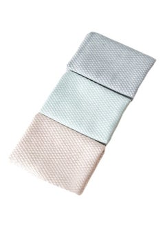 Buy 3-Piece Double-Faced Nanofiber Glass Cleaning Cloth Blue/Grey/Beige 30x40centimeter in Saudi Arabia