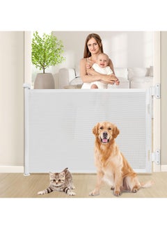 Buy Retractable Baby Gate for Stairs, Extends up to 140cm Wide Mesh Dog Gate for Doorways, 86cm Tall Safety Child Safety Gate for Doorways, Stairs, Hallways, Indoor Outdoor(White) in Saudi Arabia