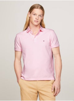 Buy Men's 1985 Collection Flag Embroidery Slim Polo -  Stretch organic cotton, Pink in Saudi Arabia