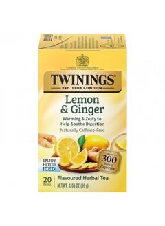 Buy Twinings Lemon & Ginger Individually Wrapped Herbal Tea Bags, 20 Count Pack of 6, Tangy Lemon, Spicy Ginger, Caffeine Free in UAE