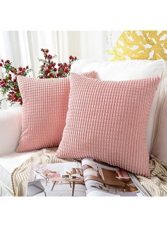 اشتري Pack of 2, Corduroy Soft Decorative Square Throw Pillow Cover Cushion Covers Pillowcase, Home Decor Decorations for Sofa Couch Bed Chair 12x20 Inch/30x50 cm (Granules Soft Pink) في الامارات