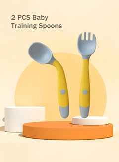 Buy 2 PCS Baby Training Spoon and Fork Set Yellow in UAE