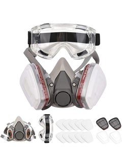 اشتري Reusable Respirator Half Face Piece Gas Mask with Safety Goggles for Breathing Protection Grey في الامارات