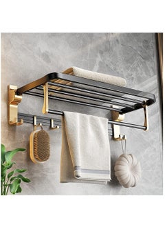 اشتري Bathroom Shelf,  Foldable Towel Rack with Shelf and Hooks,  Wall Mounted Towel Hanger for Restroom, Closets, 50cm في السعودية