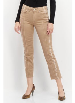 اشتري Women Straight Fit Solid Jeans, Tan في الامارات