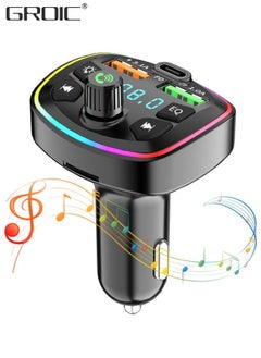 اشتري QC3.0 Bluetooth FM Transmitter for Car,Dual USB Charger Bluetooth Car Adapter Wireless Radio with 7-Color LED Backlit Light, Hands-Free Calling,Cigarette Lighter Radio في الامارات