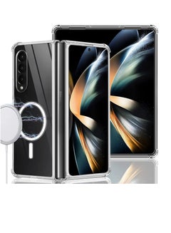 Buy Samsung Galaxy Z fold 4 Clear Magnetic Cover Magsafe Compatible Clear Hard Back Case Shockproof Silicone Frame Edge Bumper Slim Transparent Case for Samsung Galaxy Z fold 4 in UAE