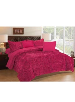 Buy Velvet comforter  6-piece rose fur king comforter set velvet quilted bedspread throw & pillow double king size bedding set c2 in UAE