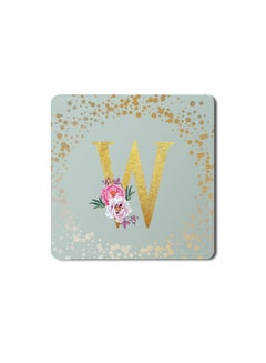 اشتري Designer Leather Coasters Mat for Beverage Drinks- Custom Monogram Initial Letter Floral Pattern Alphabet - W (Light Grey) في الامارات