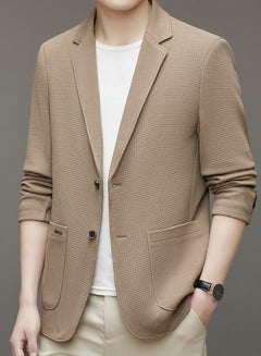 Buy Mens Suit Collar Coats Casual Slim Fit Knitting Suit Jacket Lightweight Business 2 Button Blazers Khaki in Saudi Arabia