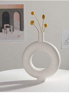 Buy Modern Minimalist Design Ceramic Circle Hollow Flower Vase in Saudi Arabia