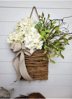 Buy Cream Hydrangea Door Hanger Basket Wreath Wildflowe Hanging Basket Wreath Wall Wreath Basket Decor for Seasonal Welcome Sign Front Door Decoration, Spring Hanging Ornament in UAE