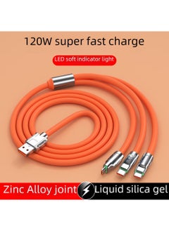 Buy 120W 3 in 1 Charger Cable  Android, Apple, Type -C super fast charge 3 in 1 data cable Orange in UAE