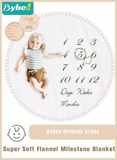Buy Baby Milestone Monthly Blanket Mat with Double-Sided Milestones Cards and Circle Garland Thick Flannel Round Rug for Boy Girl, Baby Photography Props in UAE