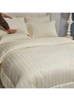 Buy Comforter Set 4-Pcs Single Size Bedding Set Damask Striped Pattern Hotel Style With Down Alternative Microfiber Filling, Cream in Saudi Arabia
