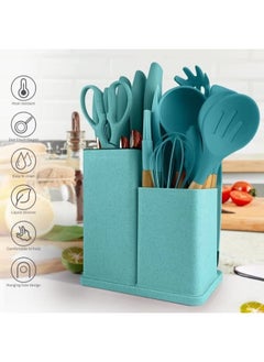 اشتري VIO Kitchenware Cooking Utensils Set Silicone Kitchen Gadgets Utensil Set for Nonstick Cookware with Wooden Handle Spatula Spoon Turner Nonstick Heat Resistant light green في الامارات