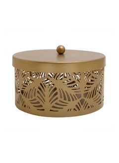 Buy Antique Metal Round Box Candle Holder With Lid in UAE