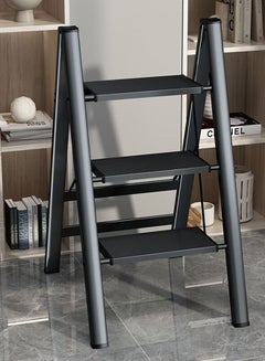 اشتري Power Industrial Home Ladder Aluminum Folding Step Rack Stool Wide Anti-Slip Pedals Lightweight Portable Home and Office Black 3 Steps في الامارات