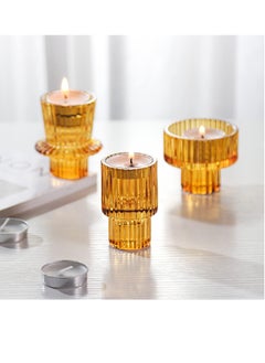 Buy Tea light Candle Holder 2-in-1 Candlestick - Pink Crystal Glass Decorative Candleholder for Taper/Tea light Candles, Home Decor Dinning Table Centerpiece for Wedding Party, Set of 3 in UAE