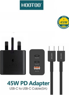 اشتري 45W PD Adapter Wall Charger With Three Ports (2*Type-C + 1*USB) supports PD Fast Charging With a Type-C to Type-C 1M Charging Cable That Supports fast Charging. In black في السعودية