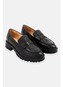 اشتري Women Damen Leather Slip On Loafers, Black في الامارات