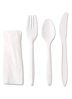 Buy [50 Pack] White Plastic Cutlery Set with Napkin - Knife Fork Spoon Napkin Set -Disposable Cutlery Set in UAE