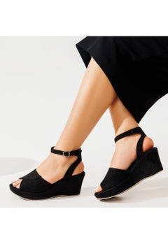 Buy Woodjag Open-toe Suede Sandal With An Elegant Suede Strap On The Front-BLACK in Egypt