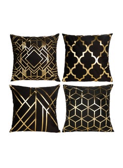 Buy Black and Gold Cushion Covers Pack of 4 Geometric Pillow Cases Square Decorative Throw for Sofa Couch Outdoor 45x45cm in Saudi Arabia