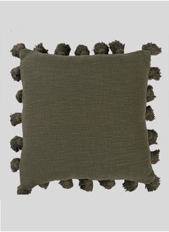 Buy Osga Olive Green Throw Cushion Cover with Pom Poms Cotton Fabric Case Modern Home Decor 45X45 Cm in UAE