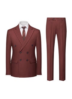 Buy Striped Suit Set Mens Business Formal Wedding Wine red in UAE