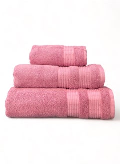 Buy 3 Pcs Luxurious And Soft Beach Towel Set 600GSM Bath Sheet (80x160cm) Bath Towel (70x140cm) Face Towel (50x90cm) Set Of 3 - Mauve in Saudi Arabia