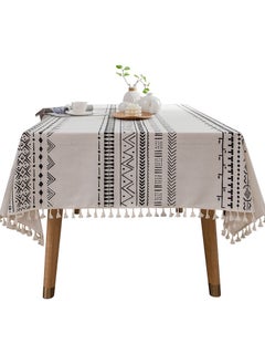 اشتري Table Cloth for Dining Table,Rectangle Cotton Linen Farmhouse Tablecloth Stripe Burlap Table Cloth, 100% Oil Proof Spill Proof Dining Table Cover, Rectangle Tablecloth for Kitchen Dining Party White في السعودية