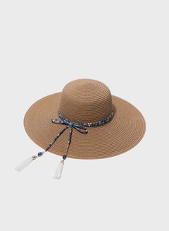 اشتري قبعة بحواف عريضة من القش البني/الأزرق في الامارات