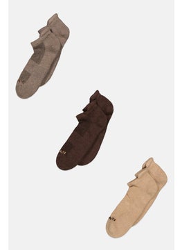 Buy Men 3 Pairs Ankle Socks, Tan/Brown in UAE