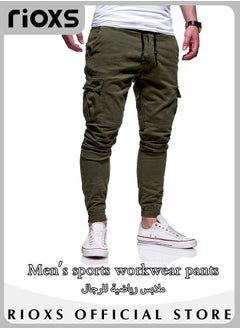 Buy Men's Cargo Pants Casual Sports Sweatpants Running Jogging Workout Drawstring Athletic Trousers With Multiple Pockets in UAE