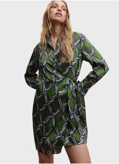 Buy Tie Detail Printed Collar Neck Dress in UAE